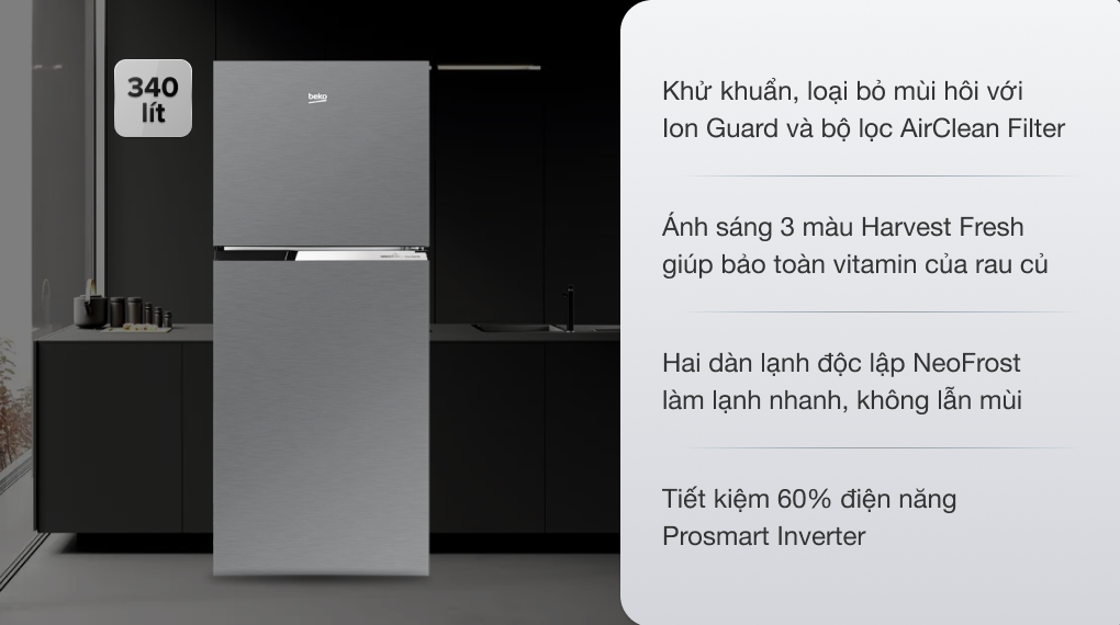 Tủ lạnh Beko Inverter 340 lít RDNT371I50VS giá tốt, có trả góp ( https://www.dienmayxanh.com › bek... ) 