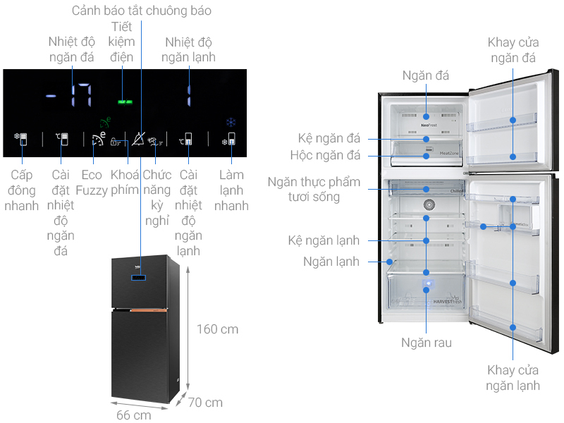 Thông số kỹ thuật Tủ lạnh Beko Inverter 340 lít RDNT371E50VZK