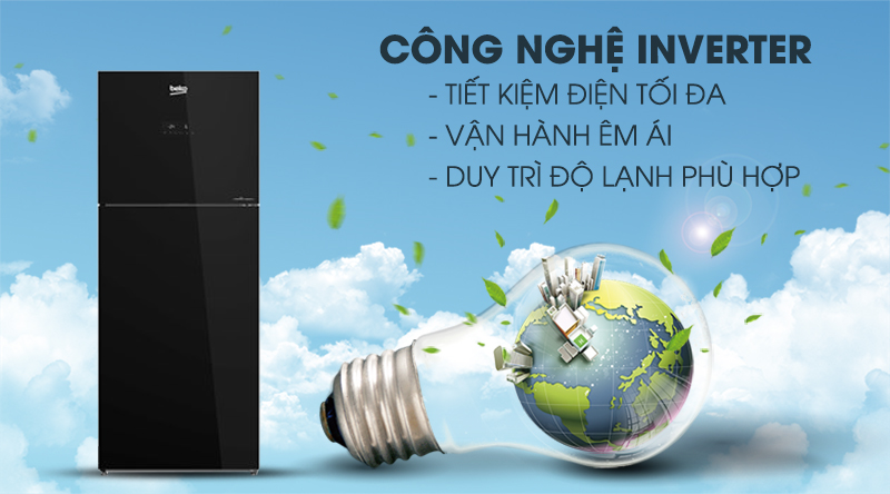 Tủ lạnh Beko Inverter 340 lít RDNT371E50VZGB-Tiết kiệm điện hiệu quả nhờ công nghệ Inverter