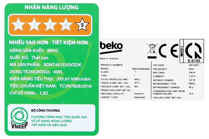 Tủ lạnh Beko Inverter 375 lít RDNT401E50VZDK Màu Đen - Xám