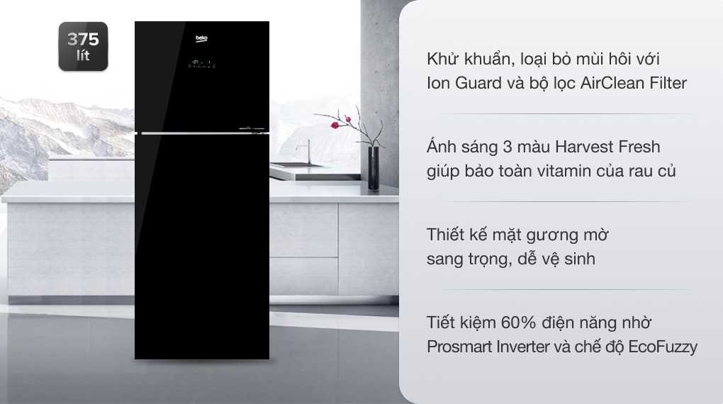 Tủ lạnh Beko Inverter 375 lít RDNT401E50VZGB