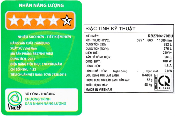 Tủ lạnh Samsung Inverter 276 lít RB27N4170BU/SV Màu Đen