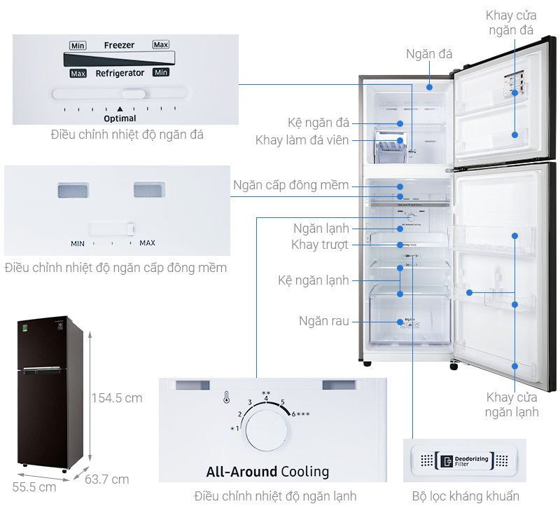 Thông số kỹ thuật Tủ lạnh Samsung Inverter 236 lít RT22M4032BY/SV