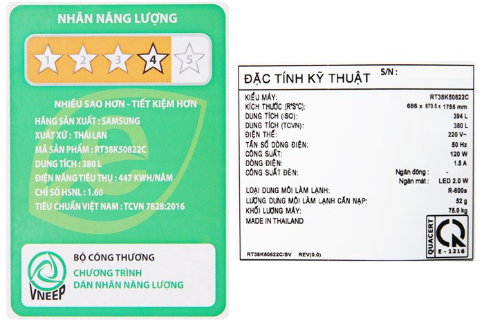 Tủ lạnh Samsung Inverter 380 lít RT38K50822C/SV Màu Đen