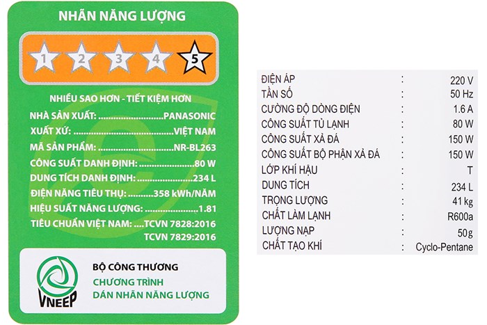 Tủ lạnh Panasonic Inverter 234 lít NR-BL263PKVN Màu Đen