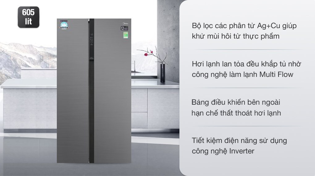 Tủ lạnh Midea Inverter 605 lít Side By Side MD-RS832WEPMV(28)