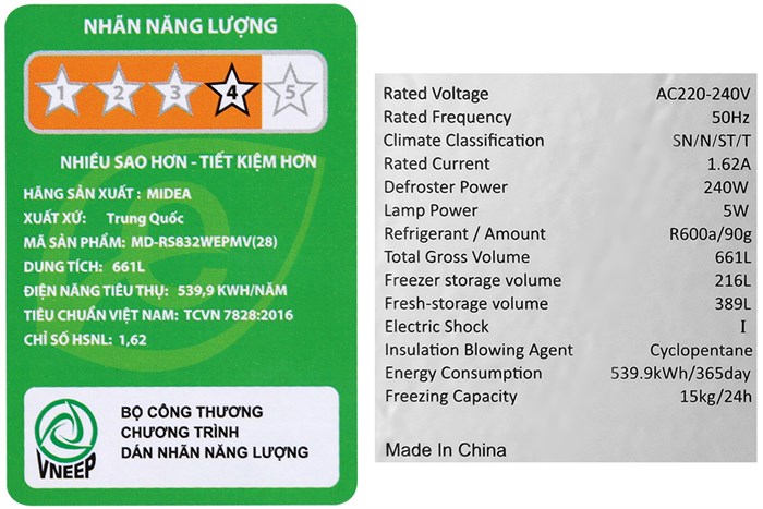 Tủ lạnh Midea Inverter 605 lít Side By Side MD-RS832WEPMV(28) Màu Đen