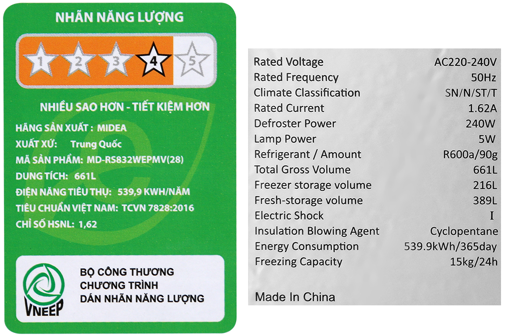 Tủ lạnh Midea Inverter 605 lít Side By Side MD-RS832WEPMV(28) Màu Đen
