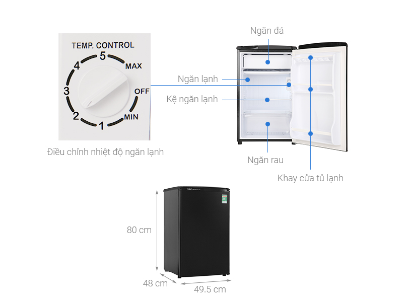 Thông số kỹ thuật Tủ lạnh Aqua 90 lít AQR-D99FA(BS)