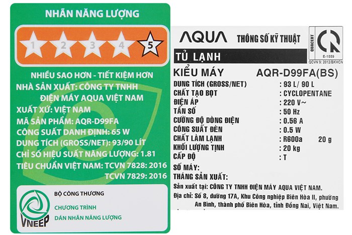 Tủ lạnh Aqua 90 lít AQR-D99FA(BS) Màu Đen
