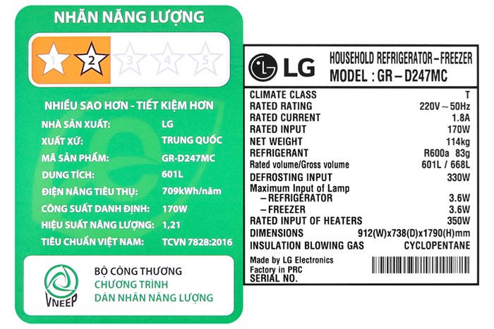 Tủ lạnh LG Inverter 601 lít Side By Side GR-D247MC Màu Đen