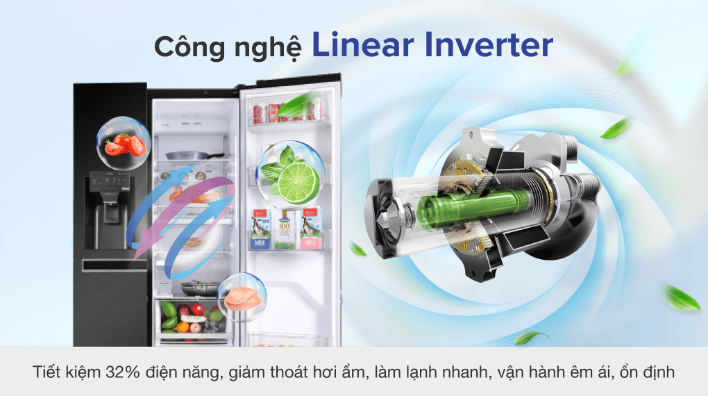 Tủ lạnh LG Inverter 601 lít GR-D247MC - Tiết kiệm điện với công nghệ Linear Inverter