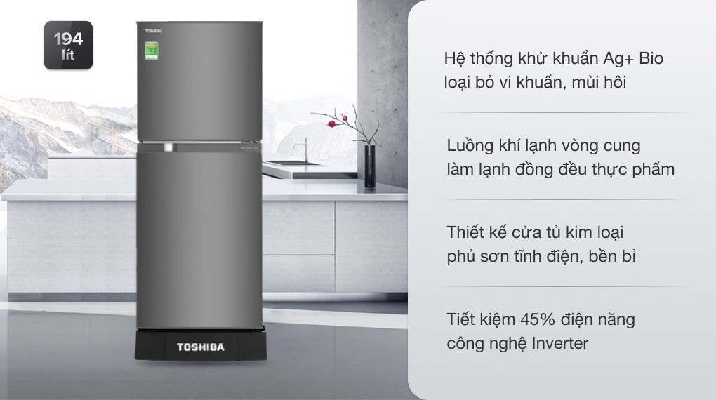 Tủ lạnh Toshiba Inverter 194 lít GR-A25VS(DS1)