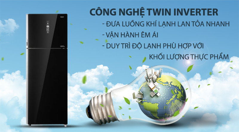 Tủ lạnh Aqua Inverter 312 lít AQR-T359MA(GB)-Tiết kiệm điện hiệu quả với công nghệ Twin Inverter