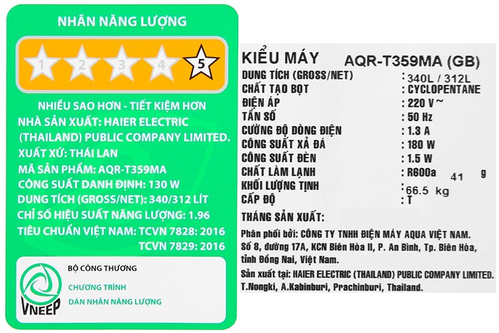 Tủ lạnh Aqua Inverter 312 lít AQR-T359MA(GB) Màu Đen