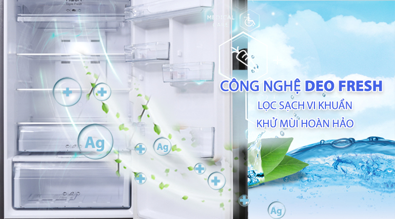 Tủ lạnh Aqua Inverter 312 lít AQR-T359MA(GB)-Lọc sạch vi khuẩn, khử mùi hoàn hảo bởi công nghệ DEO Fresh