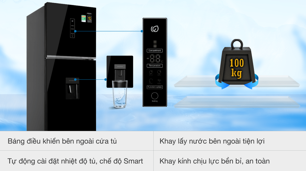 Tủ lạnh Aqua Inverter 347 lít AQR-T389FA(WGB)