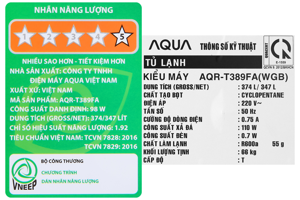 Tủ lạnh Aqua Inverter 344 lít AQR-T389FA(WGB)