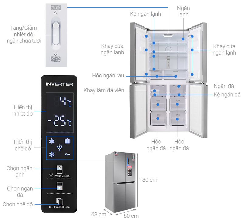 Tủ lạnh Sharp Inverter 401 lít Multi Door SJ-FXP480V-SL