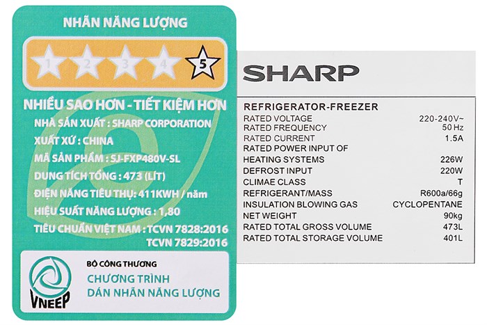 Tủ lạnh Sharp Inverter 401 lít Multi Door SJ-FXP480V-SL Màu Bạc
