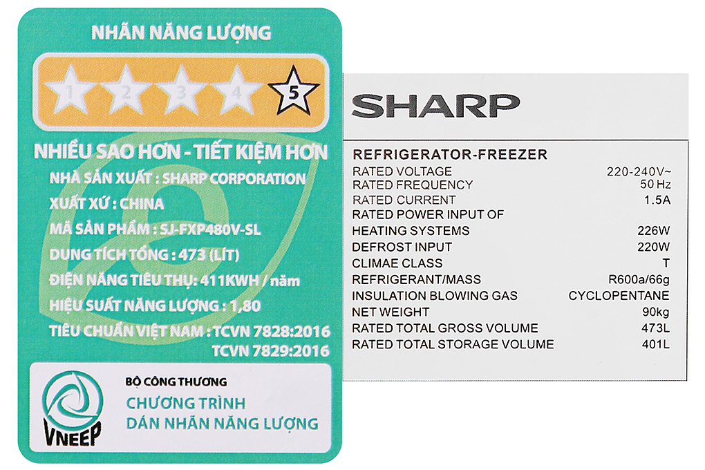 Tủ lạnh Sharp Inverter 401 lít SJ-FXP480V-SL chính hãng