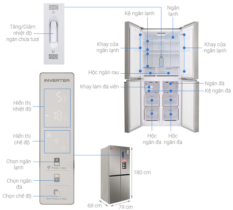 Tủ lạnh Sharp Inverter 401 lít SJ-FXP480VG-CH