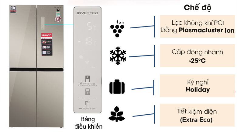 Tủ lạnh Sharp Inverter 401 lít Multi Door SJ-FXP480VG-CH - Làm đông nhanh