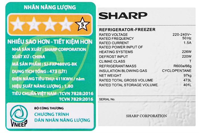 Tủ lạnh Sharp Inverter 401 lít Multi Door SJ-FXP480VG-BK Màu Đen