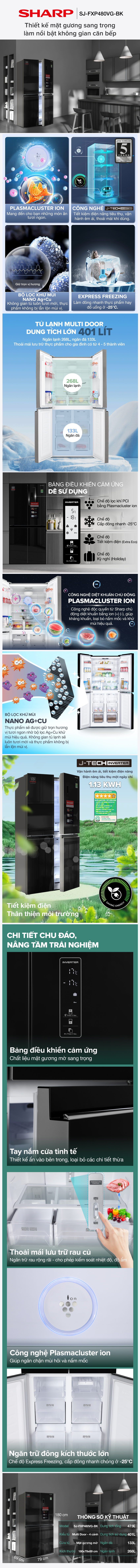 Tủ lạnh Sharp Inverter 401 lít SJ-FXP480VG-BK - Chi tiết sản phẩm