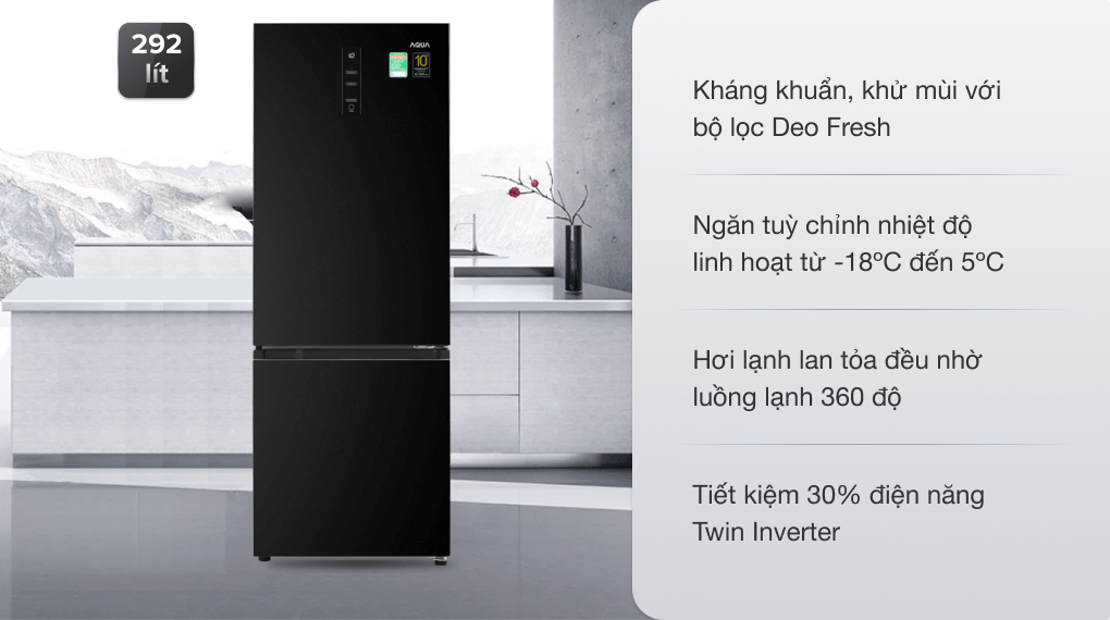 Với tủ lạnh Aqua Inverter 292 lít hoàn toàn mới, bạn sẽ thoải mái giữ lạnh đồ ăn trên thời gian dài mà không phải lo lắng về chi phí điện. Với tính năng Inverter, đây là sản phẩm tiêt kiệm năng lượng hoàn hảo cho mọi gia đình.