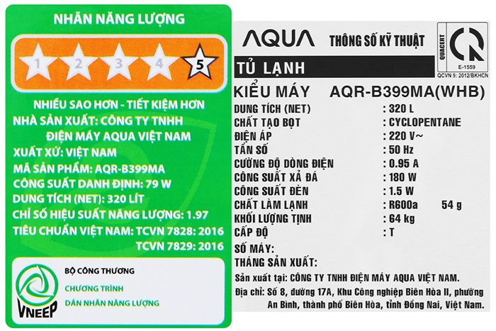 Tủ lạnh Aqua Inverter 320 lít AQR-B399MA(WHB) Màu Xám đậm