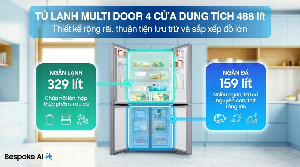 Tủ lạnh Samsung Inverter 488 lít Multi Door RF48A4010M9/SV