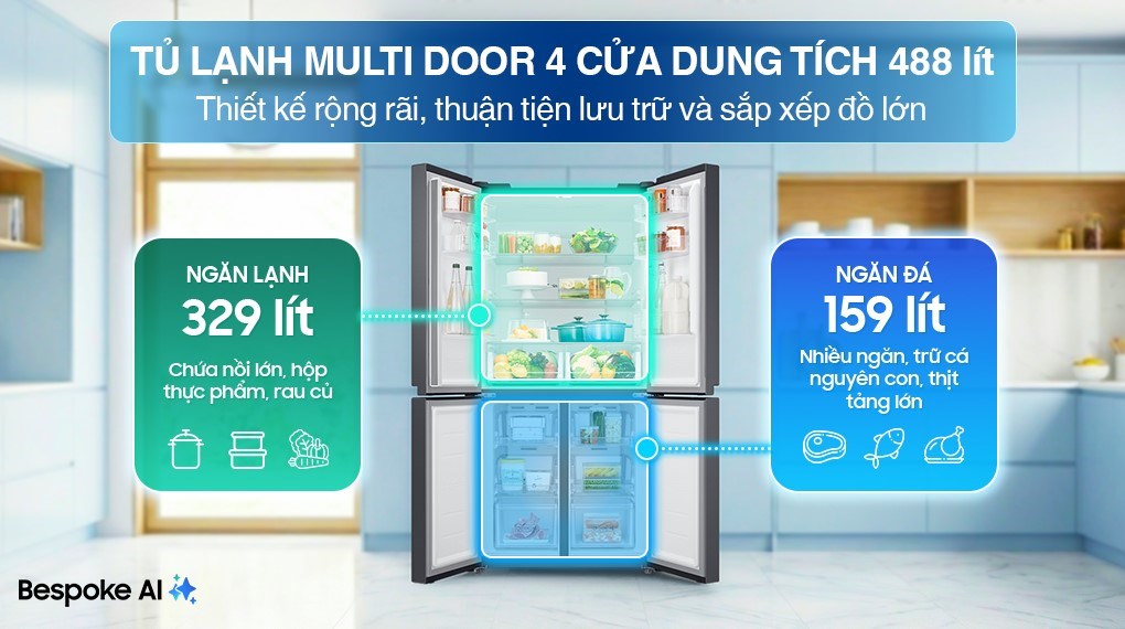 Tủ lạnh Samsung Inverter 488 lít Multi Door RF48A4000B4/SV