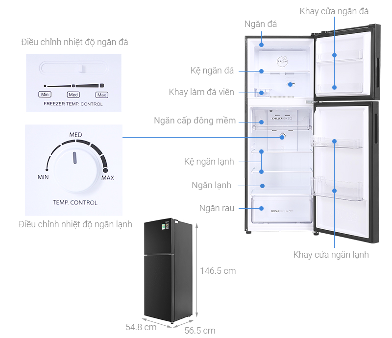 Tủ lạnh Aqua Inverter 211 lít AQR-T238FA(FB)