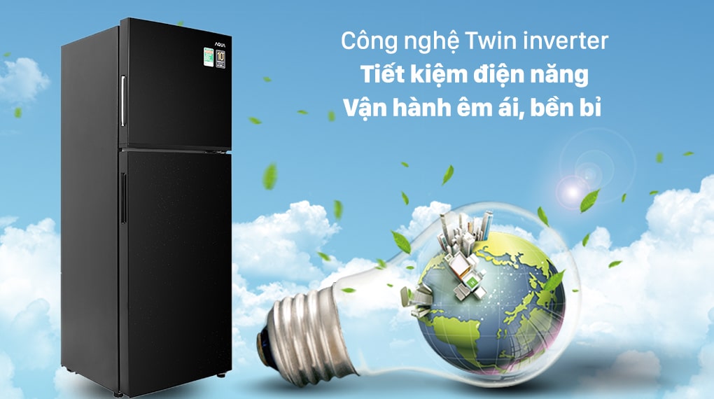Tủ lạnh Aqua Inverter 211 lít AQR-T238FA(FB)  - Công nghệ Twin Inverter tiết kiệm điện