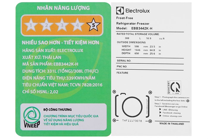 Tủ lạnh Electrolux Inverter 308 lít EBB3442K-H Màu Đen