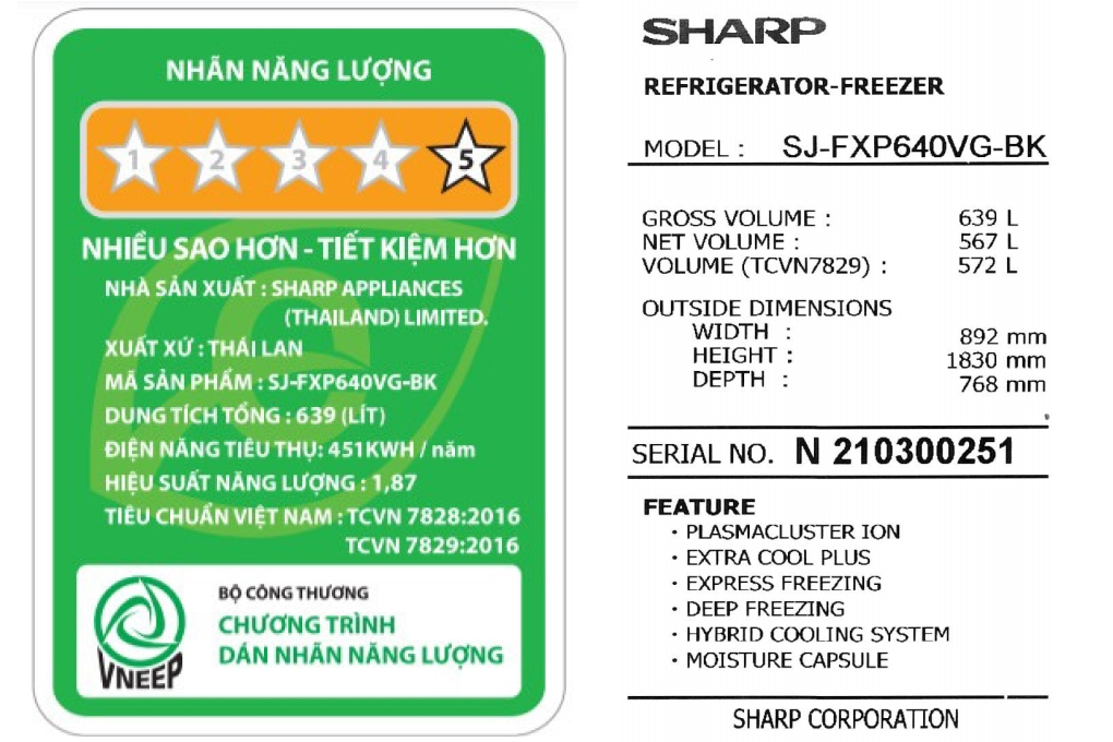 Tủ lạnh Sharp Inverter 572 lít SJ-FXP640VG-BK