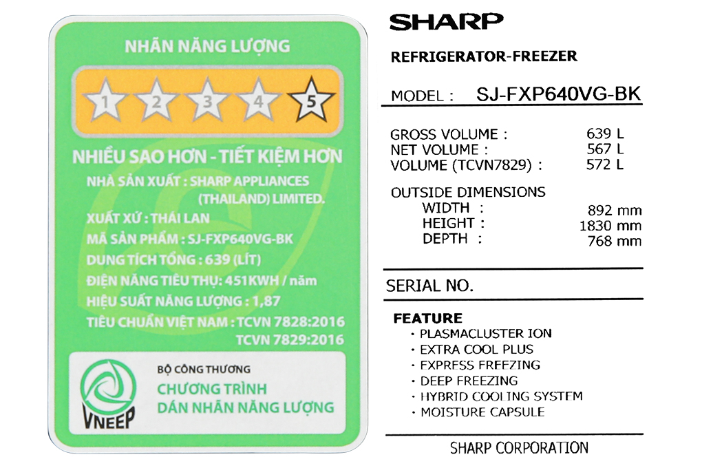Tủ lạnh Sharp Inverter 572 lít Multi Door SJ-FXP640VG-BK Màu Đen