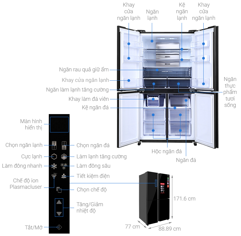 Tủ lạnh Sharp Inverter 525 lít Multi Door SJ-FXP600VG-BK