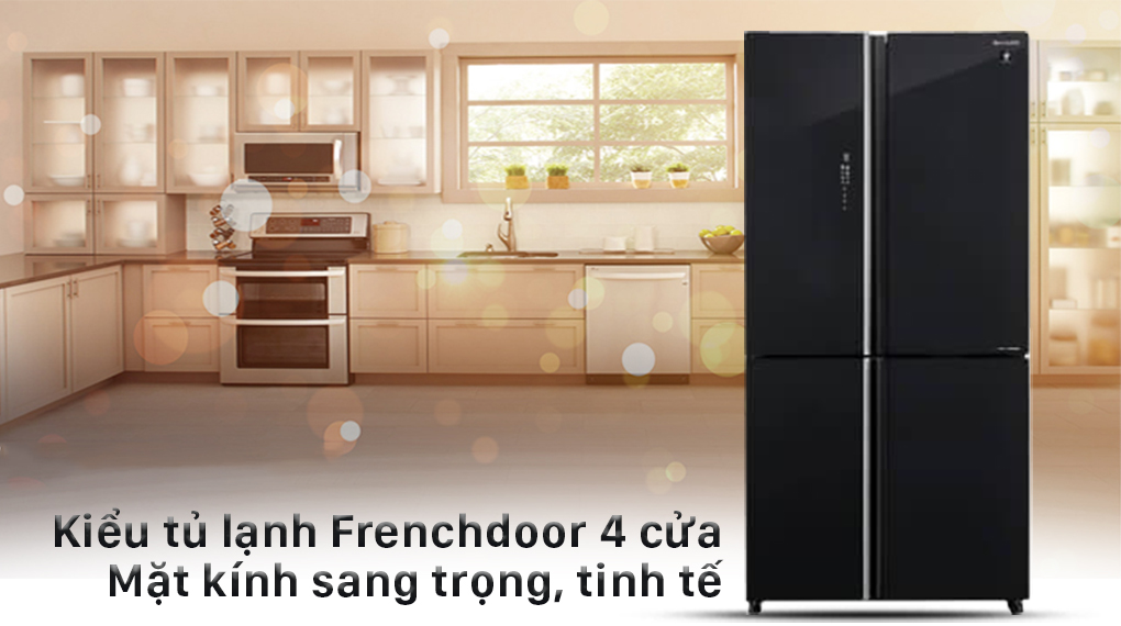 Tủ lạnh Sharp Inverter 525 lít SJ-FXP600VG-BK-Kiểu tủ lạnh Frenchdoor 4 cửa hiện đại cùng mặt kính sang trọng, tinh tế