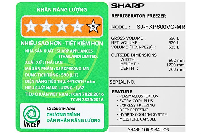 Tủ lạnh Sharp Inverter 525 lít SJ-FXP600VG-MR Màu Đen - Đỏ
