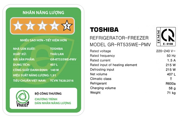 Tủ lạnh Toshiba Inverter 407 lít GR-RT535WE-PMV(06)-MG Màu Đen - Xám