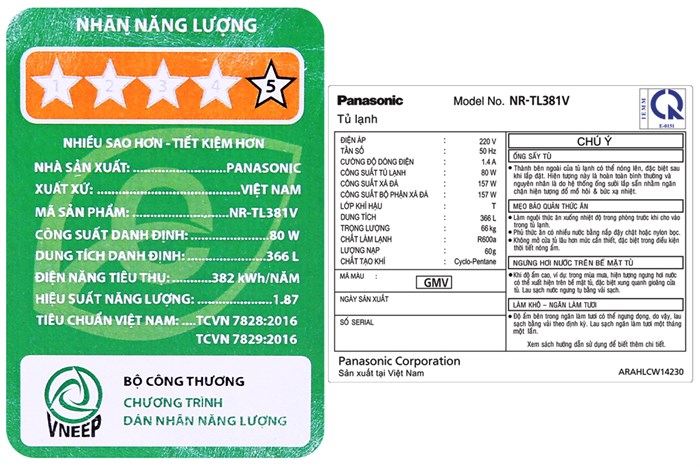 Tủ lạnh Panasonic Inverter 366 lít NR-TL381VGMV Màu Đen