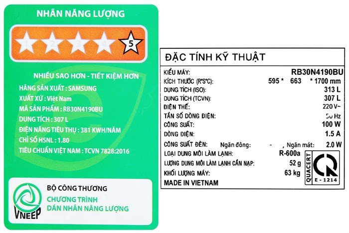 Tủ lạnh Samsung Inverter 307 lít RB30N4190BU/SV Màu Đen