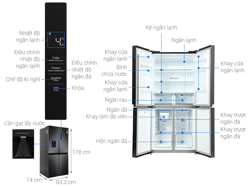 Tủ lạnh Samsung Inverter 488 lít Multi Door RF48A4010B4/SV