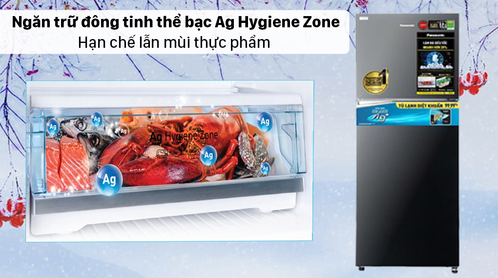 Tủ lạnh Panasonic Inverter 326 lít NR-TL351VGMV - Ngăn trữ đông tinh thể bạc Ag Hygiene Zone