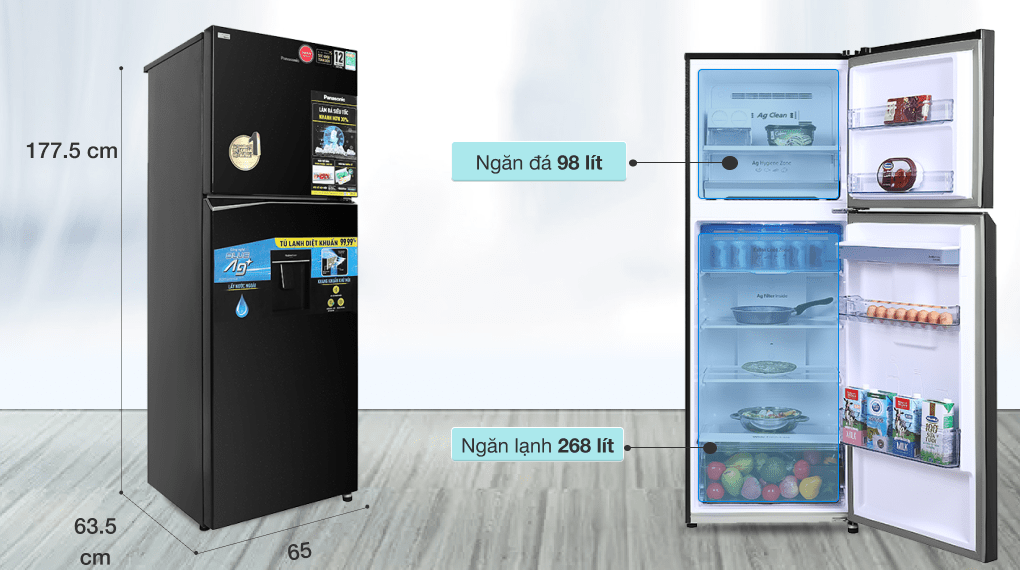 Tủ lạnh Panasonic Inverter 366 lít NR-TL381GPKV - Dung tích 366 lít