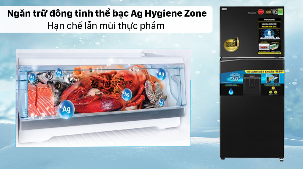 Tủ lạnh Panasonic Inverter 326 lít NR-TL351GPKV - Ngăn trữ đông tinh thể bạc Ag Hygiene Zone