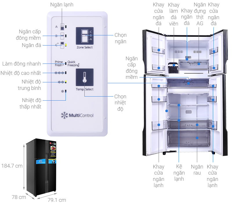 Tủ lạnh Panasonic Inverter 550 lít Multi Door NR-DZ601VGKV