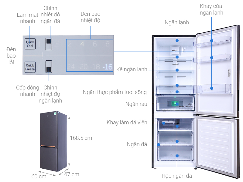 Tủ lạnh Beko Inverter 323 lít RCNT340I50VZK